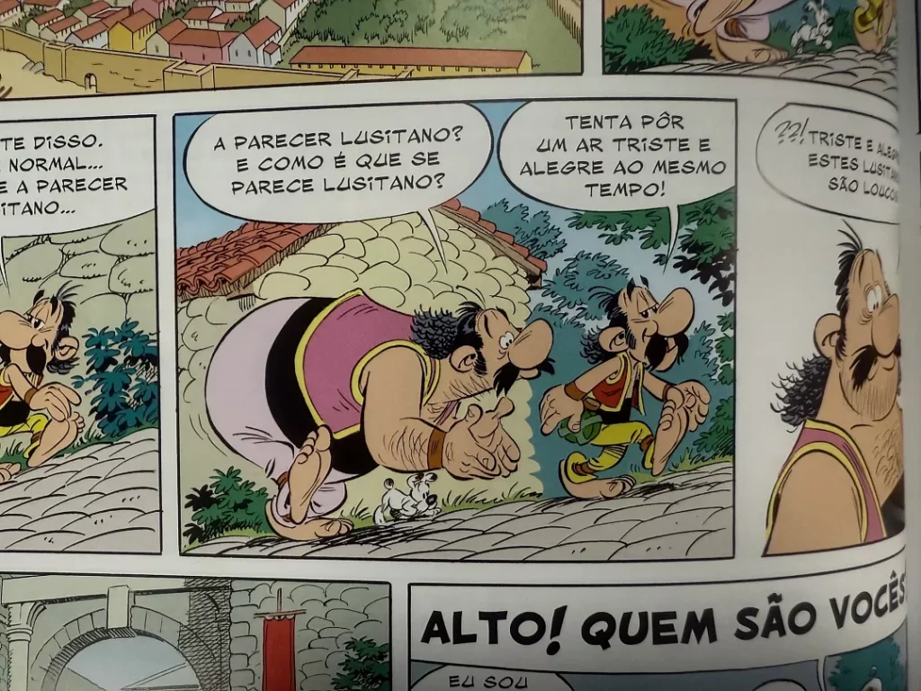 Como parecer lusitano, segundo Astérix: "Pôr um ar triste e alegre ao mesmo tempo". Fabcaro / Didier Conrad / Goscinny+Uderzo