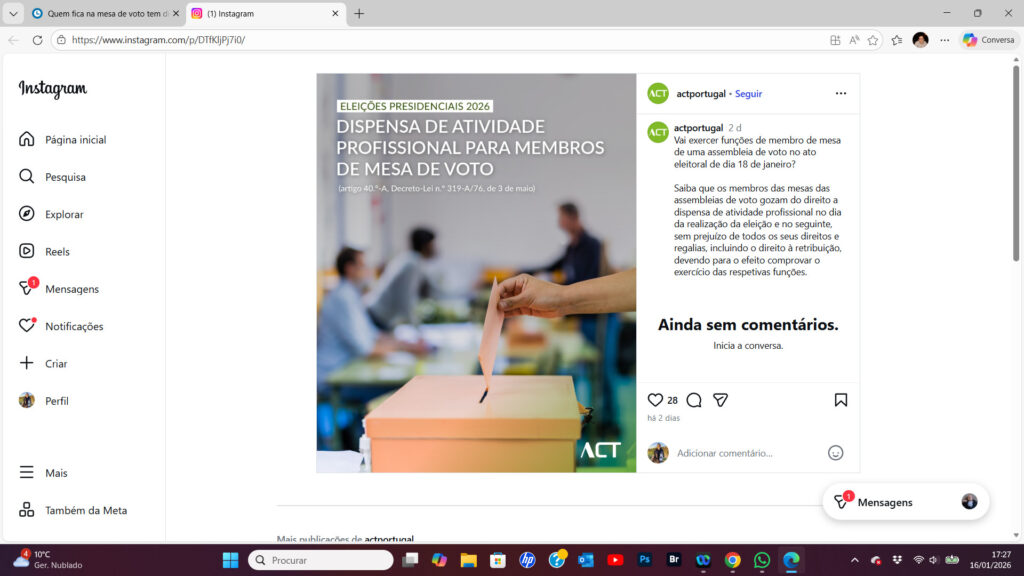 Dispensa de Actividade Profissional para Menbros de Mesa de Voto